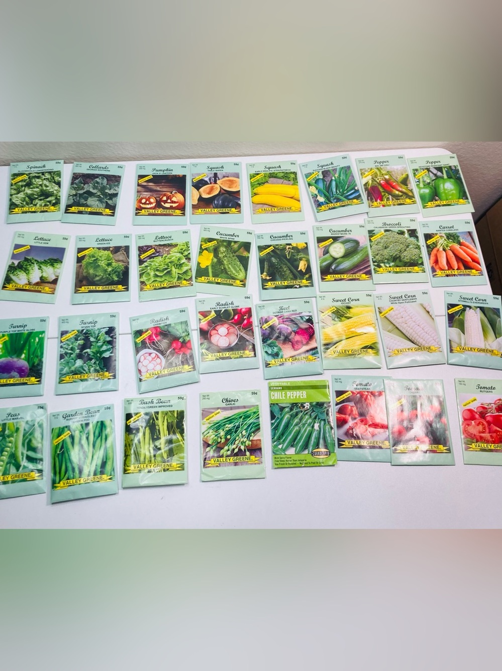 32 Valley Green NO GMO Vegetable Seed Packet Collection- Assorted Greens Veggies